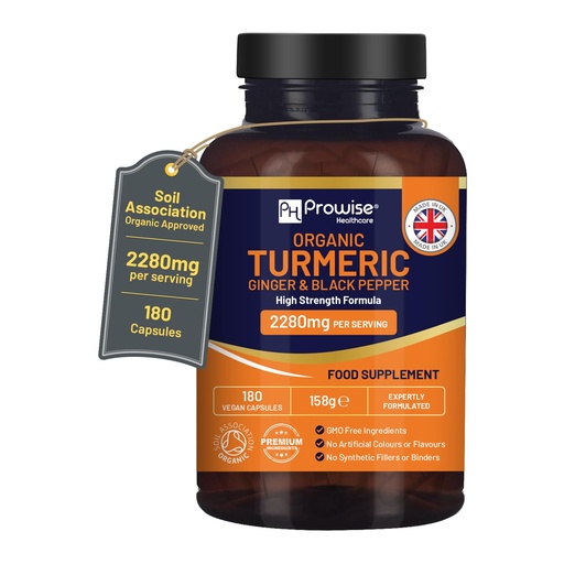 [BRSRMZYBAUDRYDLA] Turmeric 2280mg (High Strength) with Black Pepper & Ginger - 180 Vegan Turmeric Capsules with Active Ingredient Curcumin I UK Made by Prowise Healthcare