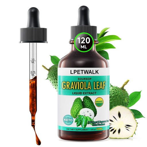[BRSROHYYBNYWKCL2] 4 Fl Oz Soursop Graviola Leaf екстракт Рідкі краплі - Natrual Guanabana Залишити коментар - Органічний Soursop Bitters Liquid Oil, 98% Абсорбція, 120ML Велика ємність