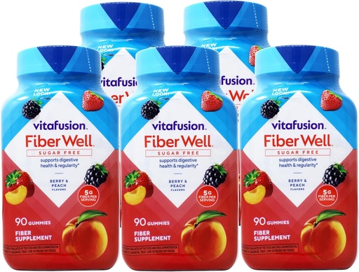 [BRSWG2QQAQNW2CA7] VitaFusion, Fiber Well Gummies, Fiber Supplement, Assorted Flavors - 90 gummies, Pack of 5