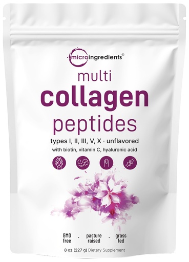 [BRSRAYA2OYNGEHI2] Micro Ingredients Multi Collagen Peptides Powder, 8oz – Hydrolyzed Type I,II,III,V,X with Biotin, Hyaluronic Acid, Vitamin C – Unflavored Collagen for Women & Men, Easy Dissolve, 20 Servings