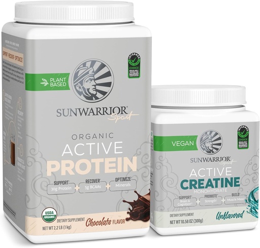 [BRSW2AYBOQNWECL6] Sunwarrior Creatine Powder & Vanilla Active Organic Protein Powder Set 