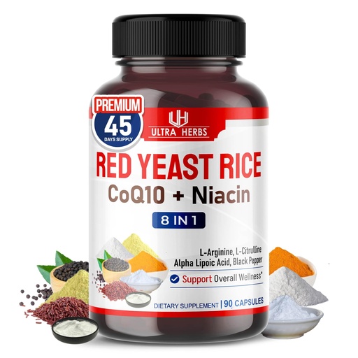 [BRSRMFACBUJQ4CI2] Ultra Red Yeast Rice CoQ10 - Promote Overall Health with Niacin, L-Arginine, L-Citrulline (90 Count (Pack of 1))