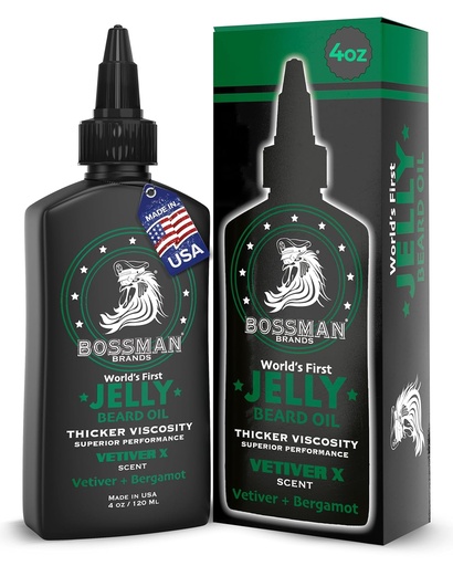 [BRSRMHYCPIAWE2Y6] Bossman Jelly Beard Oil for Men (4 oz, Vetiver X Scent) – Softens, Moisturizes & Conditions with Natural Ingredients
