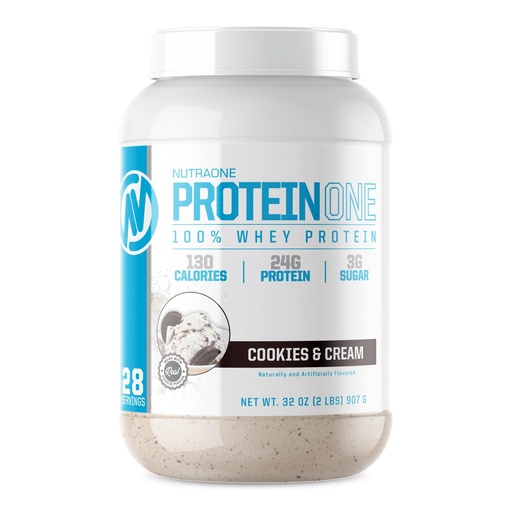 [BRSWGAIFCMFQGFLX] NutraOne ProteinOne Whey Protein Promote Recovery and Build Muscle with a Protein Shake Powder for Men & Women (Cookies & Cream, 2 LB)