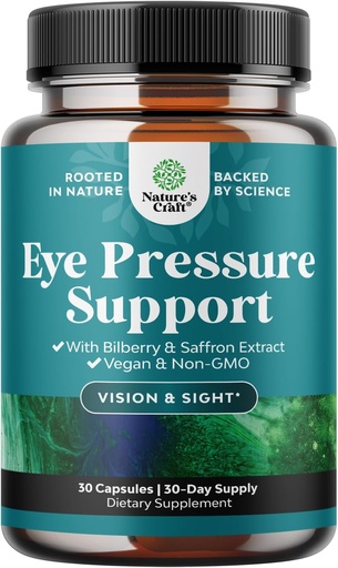 [BRSRAFIOCABWYA32] Eye Pressure Support med Bilberry Extract - Vegansk Eye Health Supplement for voksne til Okulær Pressure Relief med Saffron Ginkgo Niacin og mere Vision Vision Support (1 måned Tilgang)