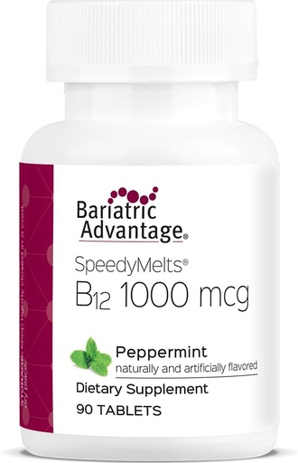 [BRSWIFYBBEEBEYI7] Bariatrická výhoda B-12 Speedy Melts, vitamín B12 1000 mcg dodatek, rychlé tavení s 200 mcg kyseliny listové pro nutriční podporu - Pepermint, 90 Počet