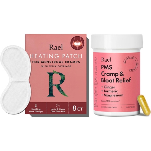 [BRSROBQZBAIREFDZ] Rael Bundle - PMS Supplement for Women (28 Capsules) & Herbal Heating Patches (Large, 8 Count)