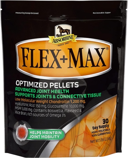 [BRSWIYL7O4PWED3I] Absorbine Flex+Max Horse Joint Supplement Pellets, Highly Palatable, Comprehensive Equine Formula with Glucosamine, MSM, Chondroitin & Flaxseed, 5lb Bag / 30 Day Supply