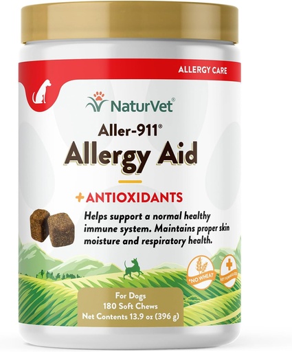 [BRSWGFAEBEPWKADU] NaturVet Aller-911 Advanced Allergy Aid for Dogs, Cats – Antioxidant-Rich Pet Supplement with Omegas, DHA, EPA – Helps Support Dog Immune System, Cat Respiratory Health, Skin Moisture 180 Soft Chews