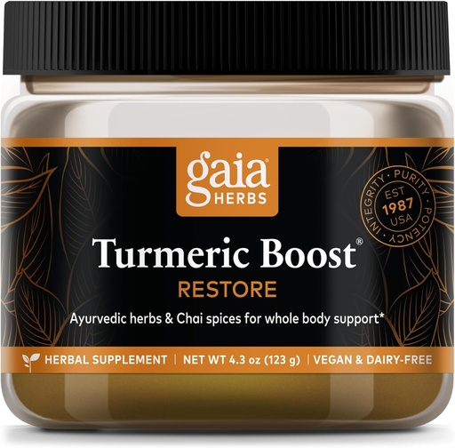 [BRSWYZQBOABBUHTA] Gaia Herbs Turmeric Boost Restore - Termeric Drink Mix Parama sveiką atsaką į patinimą suaugusiems - su Turmeric Curcumin, Black Pepper, Šventasis Bazilikas & imbieras - 4.3 Ounces (21-Dienos tiekimas)