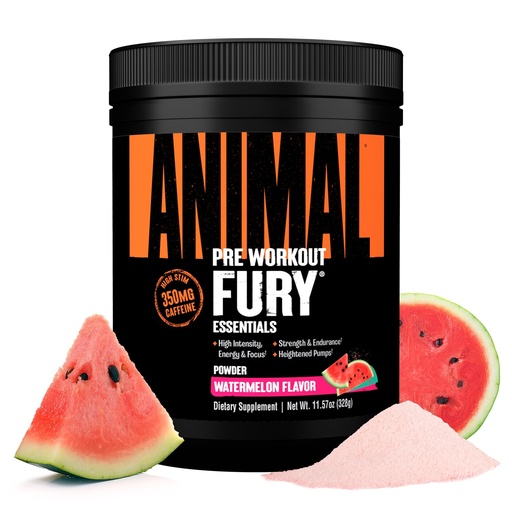 [BRSWKHAKBQDBQ3LV] Animal Fury Pre Workout Powder - Watermelon, 350mg Caffeine, BCAA Amino Acids, 2g Beta Alanine, Citrulline & Tyrosine, Energy, Focus, Strength, Endurance, Preworkout for Men & Women, 20 Servings