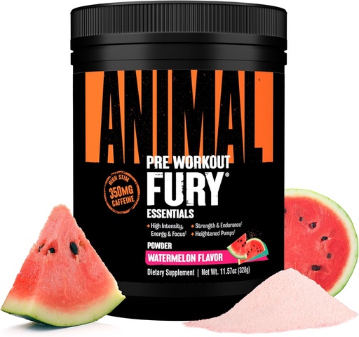 [BRSWKHAKBQDBQ3LV] Animal Fury Pre Workout Powder - Watermelon, 350mg Caffeine, BCAA Aminoazidoak, 2g Beta Alanine, Citrulline eta Tyrosine, Energia, Fokua, Indarra, Endurance, Preworkout for Men & Women, 20 zerbitzatu