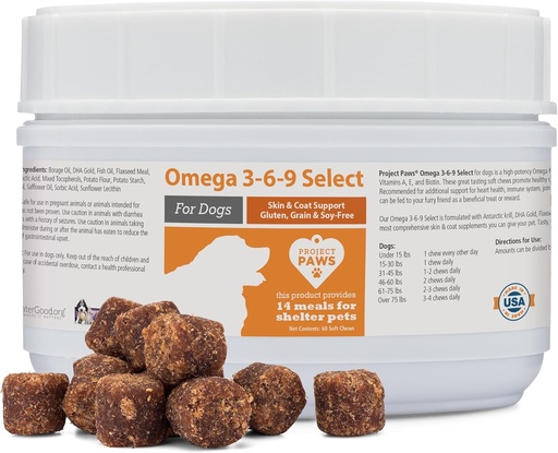 [BRSWGZY3BMGWECL7] Project Paws Omega 3-6-9 Select Fish Oil for Dogs - Krill Oil Skin and Coat Supplement - 60 Count