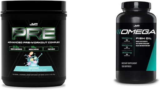 [BRSRAYYYCIDQIYD2] PRE JYM X - Shockwave Preworkout and Omega JYM Fish Oil 2800mg DHA EPA DPA Brain Heart Joint Support 120 Softgels