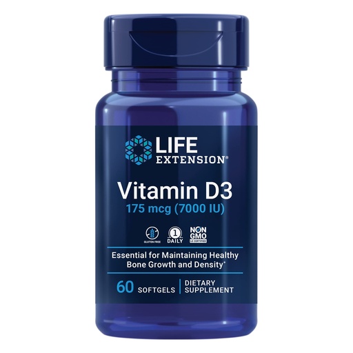 [BRSWIYAQDF6GKET6] Life Extension Vitamin D3 175 mcg (7000 IU), Immune System Support, Bone Health, Brain Performance, Gluten-Free, Non-GMO, Once Daily, Two-Month Supply, 60 softgels