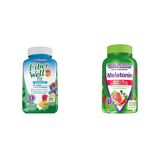 [BRSRAZYQOAIWAHIV] Vitafusion Fiber Well Fit Gummies 90 Count and Max Strength Melatonin Gummies 100 Count