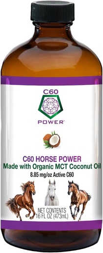 [BRSRA2QLPIIA433H] C60 Horse Power - C60 in Organic MCT Coconut Oil, Natural Wellness Support for Horses, 99.99% Pure Carbon Fullerenes, Promotes Healthy Aging, Energy, & Mobility - 16 fl oz Bottle