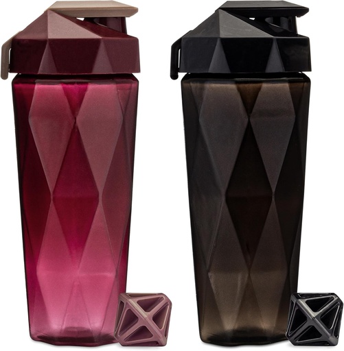 [BRSRAYL2CV7QIHLJ] Classic 28 oz Blender Shaker Bottle | Protein Shaker Bottle with Diamond Agitator | Shaker Cup with Carrying Handle and Dishwasher Safe | 2-Pack Black & Maroon