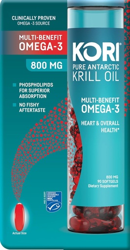 [BRSROZDYBYIBQ2D2] Kori Krill Antarctic Krill Oil Omega 3 Supplement, EPA & DHA, with Superior Absorption vs. Fish Oil, 800 mg, 90 softgels