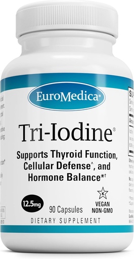 [BRSWIEAZAJ7BADDC] EuroMedica Tri-Iodine - Tiroid Sağlığını Destek - Kelp'ten Moleküler Iodine ve sodyum Iodide - Beyin & Enerji Desteği - 12.5 mg, 90 Capsules