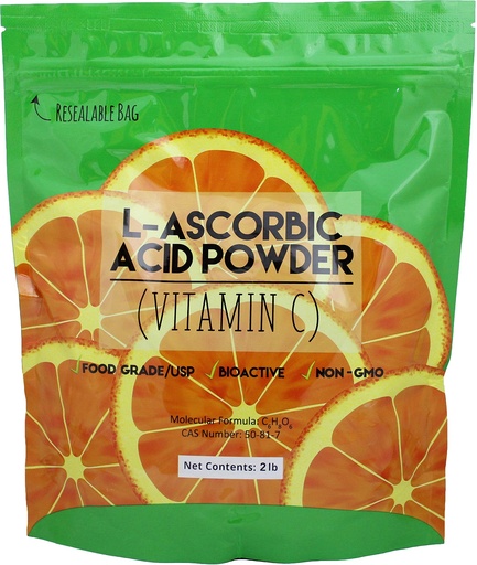[BRSWKH37CYDWAG3J] Duda Energy asc2 Bag of L-Ascorbic Acid Powder, 2 lb., 99+% Food Grade USP36/BP2012 Naturally Fermented Pure White Crystals Form of Vitamin C