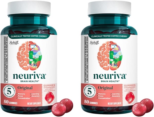 [BRSWY2Q3AQOWGDT3] NEURIVA Original Brain Supplement for Memory, Focus & Concentration + Learning & Accuracy with Clinically Tested Nootrophics Fosfatidylserine and Neurofactor, Mansikka maku, 50 Gummy (2 pakkaus)