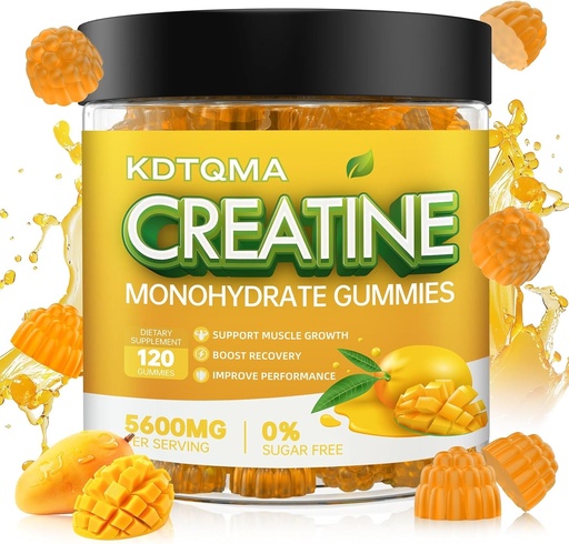 [BRSRAGQ2DMOWMHLB] Creatine Monohydrate Gummies for Men & Women 120 CT - 5600mg of Creatine Monohydrate per Serving, Chewable Creatine Monohydrate for Muscle Support & Energy Boost, Sugar Free, Vegan (Mango Flavor)