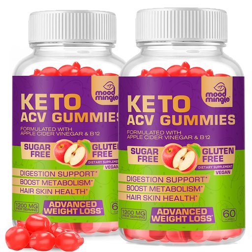[BRSROHQ5PN6WYEI4] Keto ACV Gummies Gluten & Sugar-Free Apple Cider Vinegar Gummies for Advanced Weight Loss - Rapid Fat Burner Diet Supplement for Women Men - 60 Gummies (1000MG) (2-Pack)