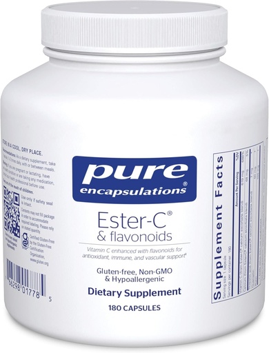 [BRSWGFDROUHB6AL7] Încapsularea pură Ester-C & Flavonoids - Suplimentul vitamina C pentru antioxidanţi - Suport imun şi vascular* cu Calciu & Rutin - Gentle on Digestion - Vegan & Non-GMO - 180 Capsule