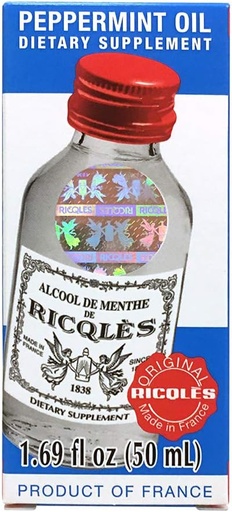 [BRSWGED7OF4GO3IU] Ricqles Peppermint Oil Dietary Supplement (Supports Healthy Digestion, Intestinal Comfort) (1.69 fl. oz) (1 Bottle) (Product of France)