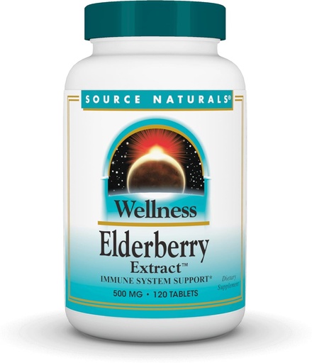 [BRSWIYQOAUNACALE] מקור Naturals Wellness Elderberry Extract for Immune System Support - 500 מ"ג, 120 טבליות
