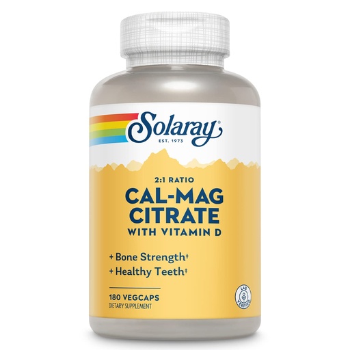[BRSWIYAACEJR6EDG] SOLARAY Calcium & Magnesium Citrate 2:1 Ratio w/Vitamin D-3, Healthy Bones, Muscle & Nervous System Support, High Absorption 180 Capsules