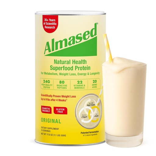 [BRSW2AAOOIFQG3TP] Almased Meal Replacement Shake - Low-Glycemic High Plant Base Protein Powder- Nutritional Weight Health Support Supplement - Original Flavor - 17.6 oz