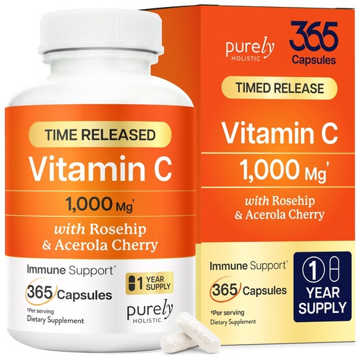 [BRSWYZT2AQMRMYDB] Vitamin C 1000mg | Immune Support | Timed-Release Capsules | 1 Year Supply | Vitamin C Supplement with Acerola Cherry & Rose Hips | Daily Antioxidant & Wellness Support | Vegan, Non-GMO | 365 Ct
