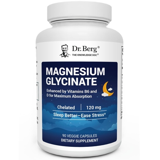[BRSRAAYQCMBGECLU] Dr. Berg Magnesium Glycinate 90ct – 4-in-1 Chelated for Muscle, Nerve, Sleep & Stress Support*– w/ D3, B6 & Zinc – 4X Lab-Tested – No Fillers – Formulated in USA, GMP-Certified