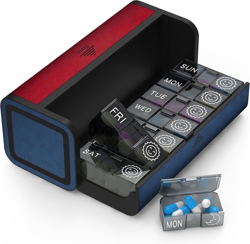 [BRSW2CYHOUBBQ2DX] גלולת גלולות 2 פעמים ביום, Am Pm Twice Daily Pill Case, Detachable Large Travel Pill Box 7 Day, Weekly Pill Container for ויטמין Medicine תוסף שמן דגים (אדום וכחול)