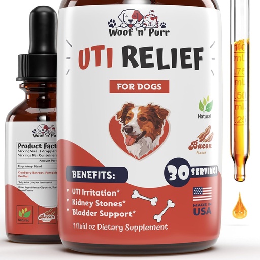 [BRSROBL6BYFWY33U] Natural Dog UTI Treatment - Dog UTI - Dog Urinary Tract Infection Treatment - UTI Dog Treatment - Dog UTI Supplement - Dog UTI Cranberry - Dog Cranberry Supplement - 1 fl oz - Bacon Flavor