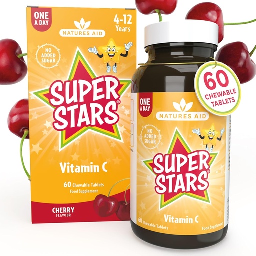 [BRSRMGL3OV6AACD5] Hemir Natures Aid Super Stars Vitamin C for Children 4-12 Years, 60 Chewable Tablets