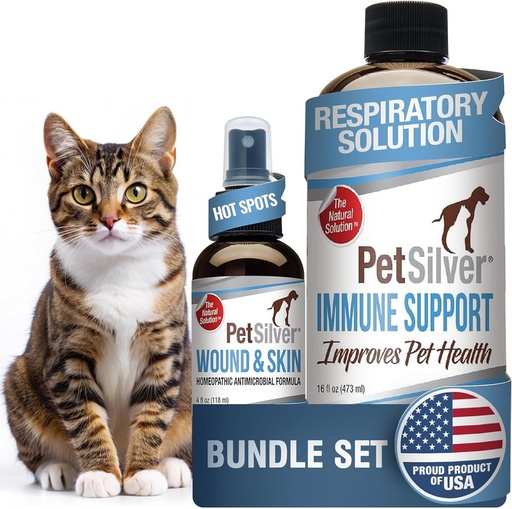 [BRSRABQDPIIGAC3L] PetSilver - Immune Support (16 fl oz) and Wound & Skin Spray (4 fl oz) with Patented Chelated Silver - Allergies, Sinus & Cough Treatment - Wound Care & Hot Spot Spray for Cats and Dogs - Made in USA