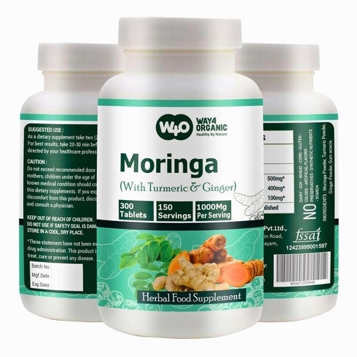 [BRSRAFIPAEPWYDLU] Moringa Tablets with Turmeric and Ginger, 300 Pills, 5 Month Supply, 150 Serving, 1000 Mg per Serving. One Capsule with Multiple Benefits - Supports Digestive Health(Pack of 1)
