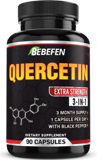 [BRSW2GAZOAMRAYA7] BEBFFEN Quercetin Capsules - 7050 mmg Tiles with Black Peper Culse - 90 Capsules Quercetin Piels for using Immun Health and Cardiconal Heality - 3 เดือน