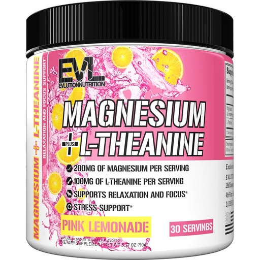 [BRSRAHA3BAFRG3D4] Evlution Nutrition Magnesium + L-Theanine - Natural Relaxation & Focus Support - 200mg Magnesium + 100mg L-Theanine - Vegan & Non-GMO - Powder Dietary Supplement - 30 Servings - Pink Lemonade