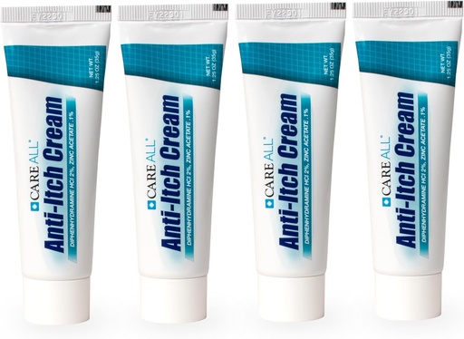 [BRSRAYATCUAWYDT5] CareAll Anti-Itch Cream 1.25oz (4 Pack) Histamine Blocking, Difenhydramine HCI 2% Topical Analgesic & Zinkacetaat 0,1% Huidbescherming tegen tijdelijke pijn en jeuk Verlichting van gewone buiten jeuk