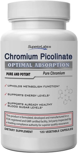[BRSWIAD4BYIR4FTM] Superior Labs Chromium Picolinate 500mcg, High Absorption, Non-GMO, Blood Sugar & Metabolism Support, Weight and Food Craving Management, Helps Energy & Insulin Sensitivity, 120 Veg Caps