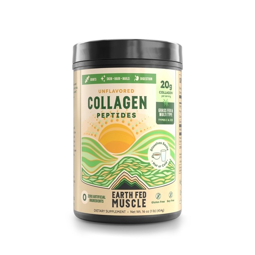[BRSWYYIQO54AK3LP] Earth Fed Muscle Collagen Peptides, Third-Party Certified. 20g Protein, Unflavored - Grass Fed, Non-GMO, Hormone Free, Gluten Free - Multi-Type - 23 Servings