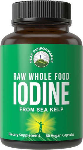 [BRSWG2QCOUPGGCTJ] Raw Whole Food Iodine Supplement from Organic Kelp (Ascophyllum Nodosum) by Peak Performance. Potassium Iodide Support Tablets. for Metabolism, Energy, and Immune. 60 Vegan Capsules, Pills.