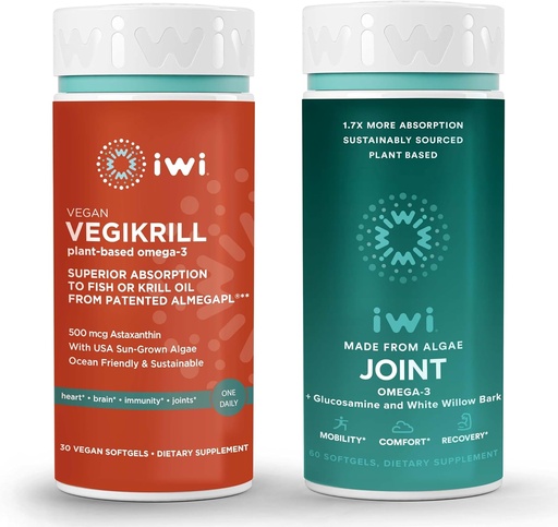 [BRSRAYIDBMHBS2Q6] iwi Life Vegikrill & Joint Omega-3 Bundle, 30 Servings, Vegan Plant-Based Algae Omega 3, Krill & Fish Oil Alternative, No Fishy Aftertaste