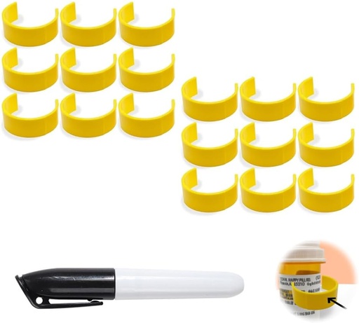 [BRSRAAT5DIAQECTH] Clips pour bouteilles de pilules, Clips d'étiquettes de bouteilles de médicaments pour l'identification facile des médicaments - Emballage avec marqueur, étiquettes (18pcs)