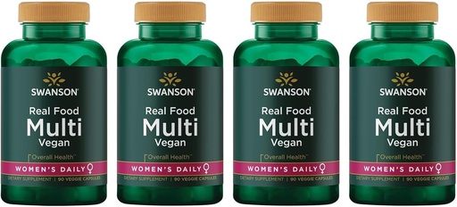 [BRSWGFAQCN4BYH3K] Real Food Multi Women's Multivitamin Multimineral Women's Health Urinary Tract Stress Response Bone Hair Skin Nails Support Supplement Vegan Gluten-Free Non-GMO 90 Veggie Capsules Veg Caps (4 Pack)