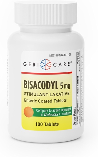 [BRSWIGIMAYBGEAD2] GeriCare Bisacodyl 5 mg Laxative Coated Tablet | Generic for Dulcolax | Stimulant Laxative | Gentle Overnight Constipation Relief 100 Count (Pack of 1)